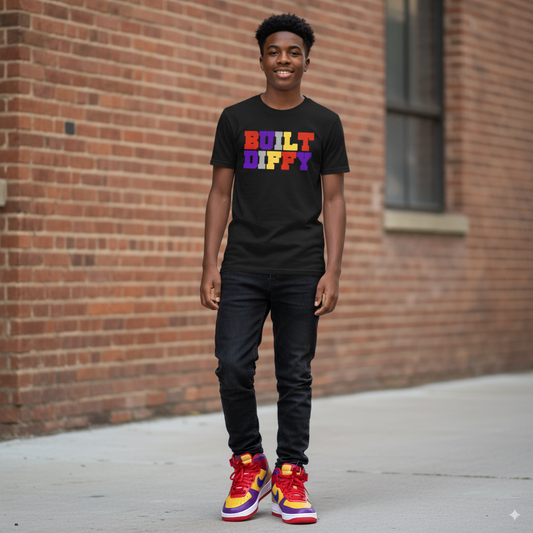 BUILT DIFFY - w/ RED, BLUE, YELLOW Letters